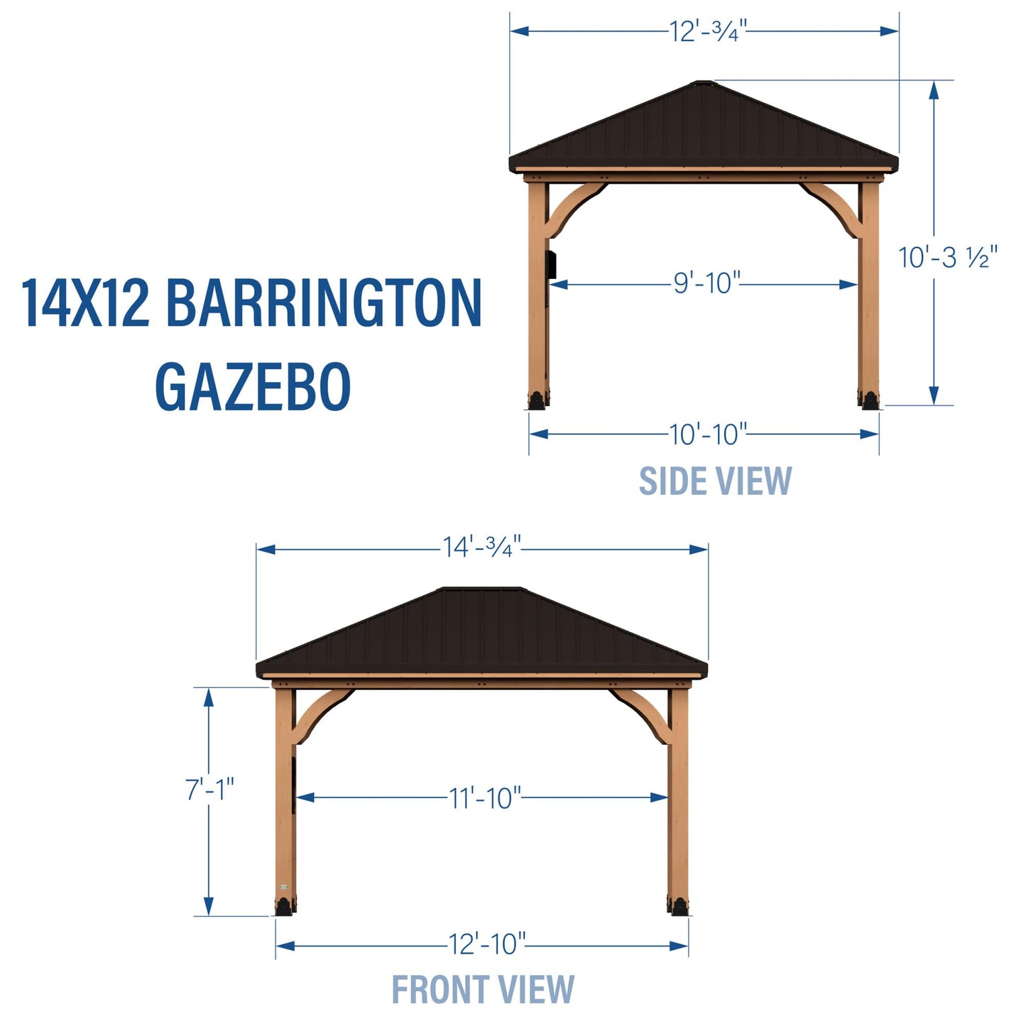 Backyard Discovery Barrington 14' x 12' Cedar Wood Outdoor Gazebo Pavilion with Hardtop Galvanized Steel Hip Roof, Snow Support, Wind Resistance, PowerPort, Shade for Garden, Patio, Deck, Entertaining
