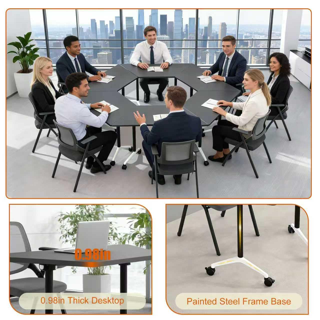 Modular Conference Table,Modern Flip Top Folding Meeting Room Table,47.2in Mobile Training Seminar Table with Wheels,4 Pack Stackable Rollling Conference Room Tables for Office,Classr,Support 550lbs