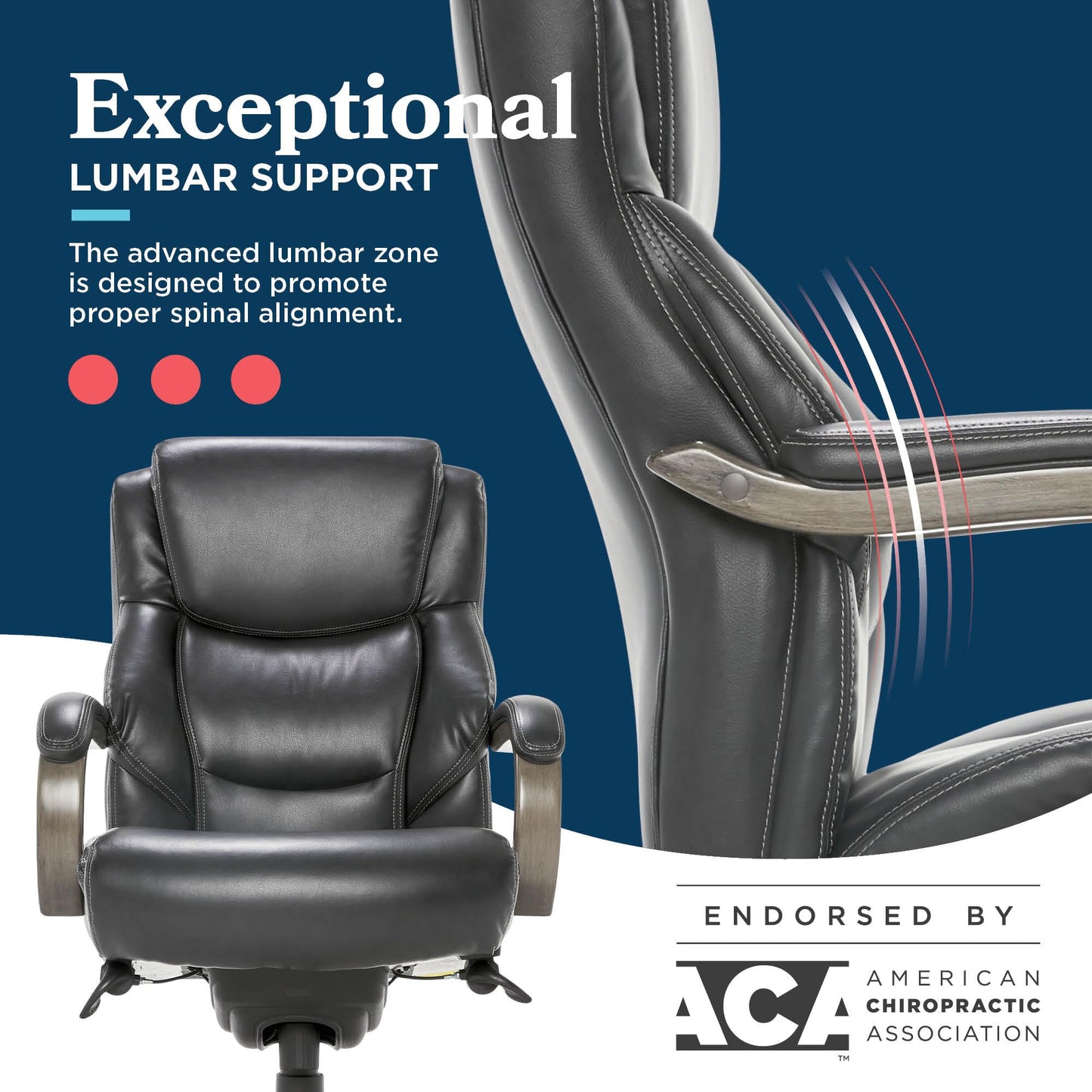 La-Z-Boy Delano Big and Tall Executive Office Chair - Ergonomic Lumbar Support Memory Foam - Bonded Leather Desk Chair for Home Office - Weathered Grey Wood Arms - Black