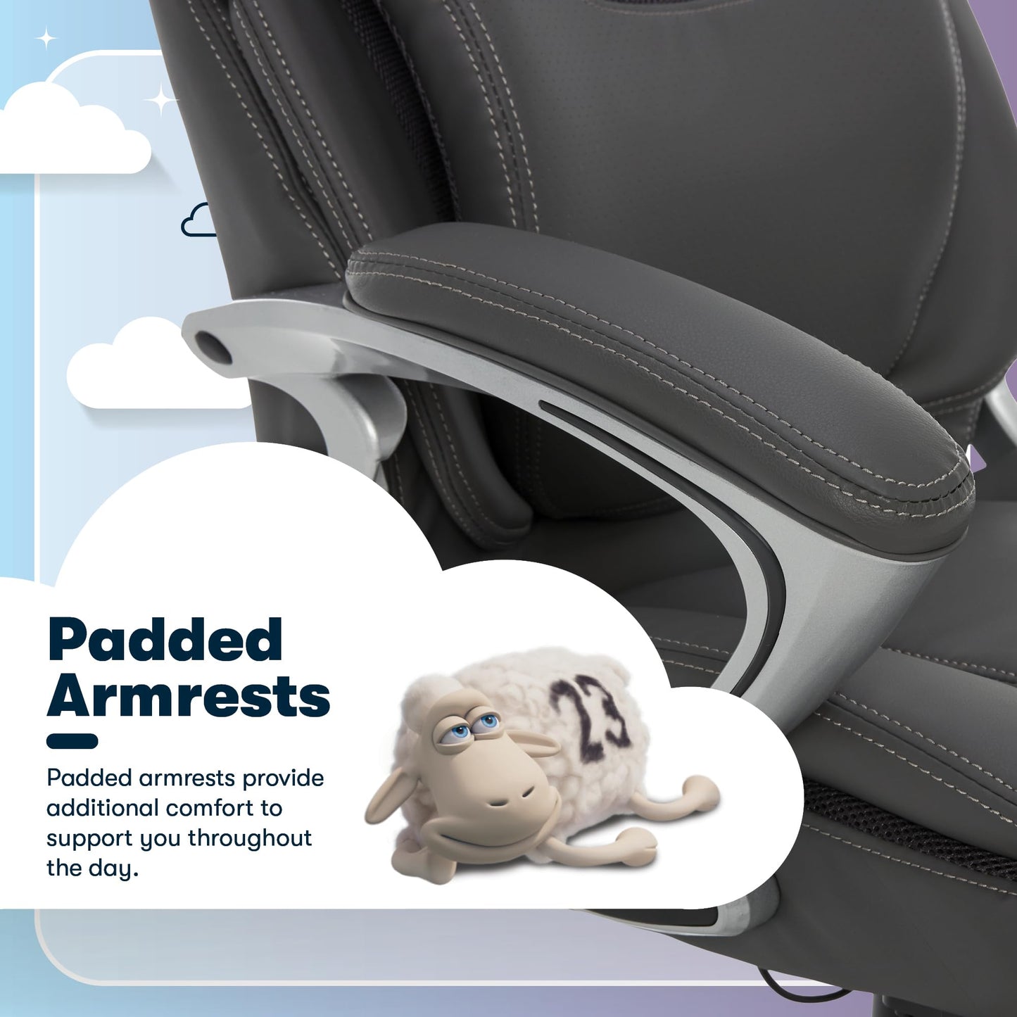 Serta Bryce Executive Office Chair - Ergonomic Computer Desk Chair with Patented AIR Lumbar Technology - Adjustable Height - Memory Foam Body Pillows - 360° Swivel Rolling Base - Bonded Leather - Gray