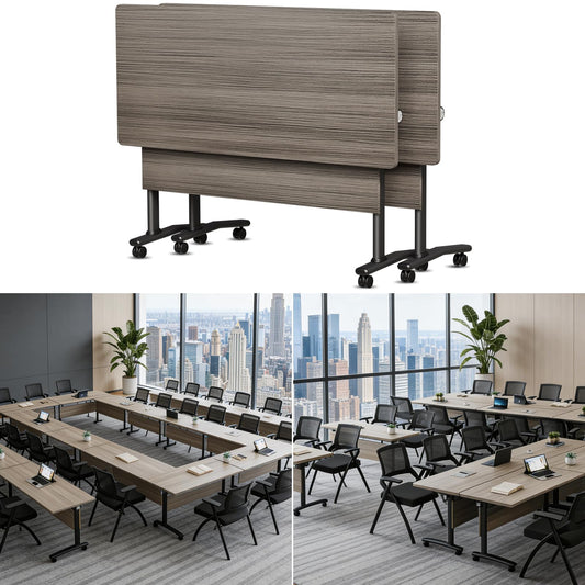 Folding Conference Room Table with Wheels, 6ft Modular Large Mobile Modern Conference Tables Office Meeting Training Table for Classroom(2, Gray, D 55")