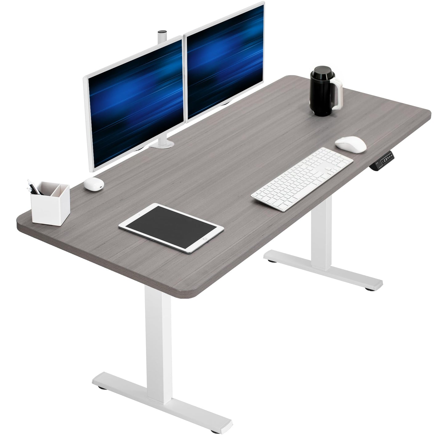 VIVO Electric 60 x 24 in Standing Desk, Memory Height Adjustment, 1B Series, Holds 220 lbs, One-Piece Dark Gray Top, White Frame, DESK-KIT-1W6G