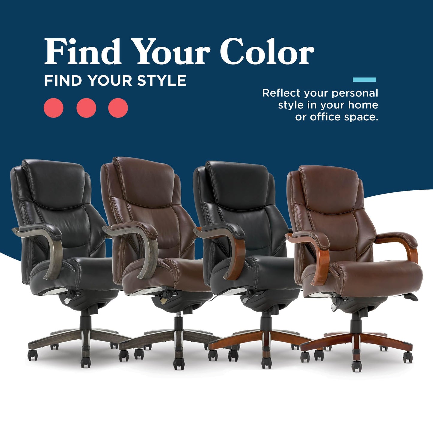 La-Z-Boy Delano Big and Tall Executive Office Chair - Ergonomic Lumbar Support Memory Foam - Bonded Leather Desk Chair for Home Office - Mahogany Wood Arms - Chestnut Brown