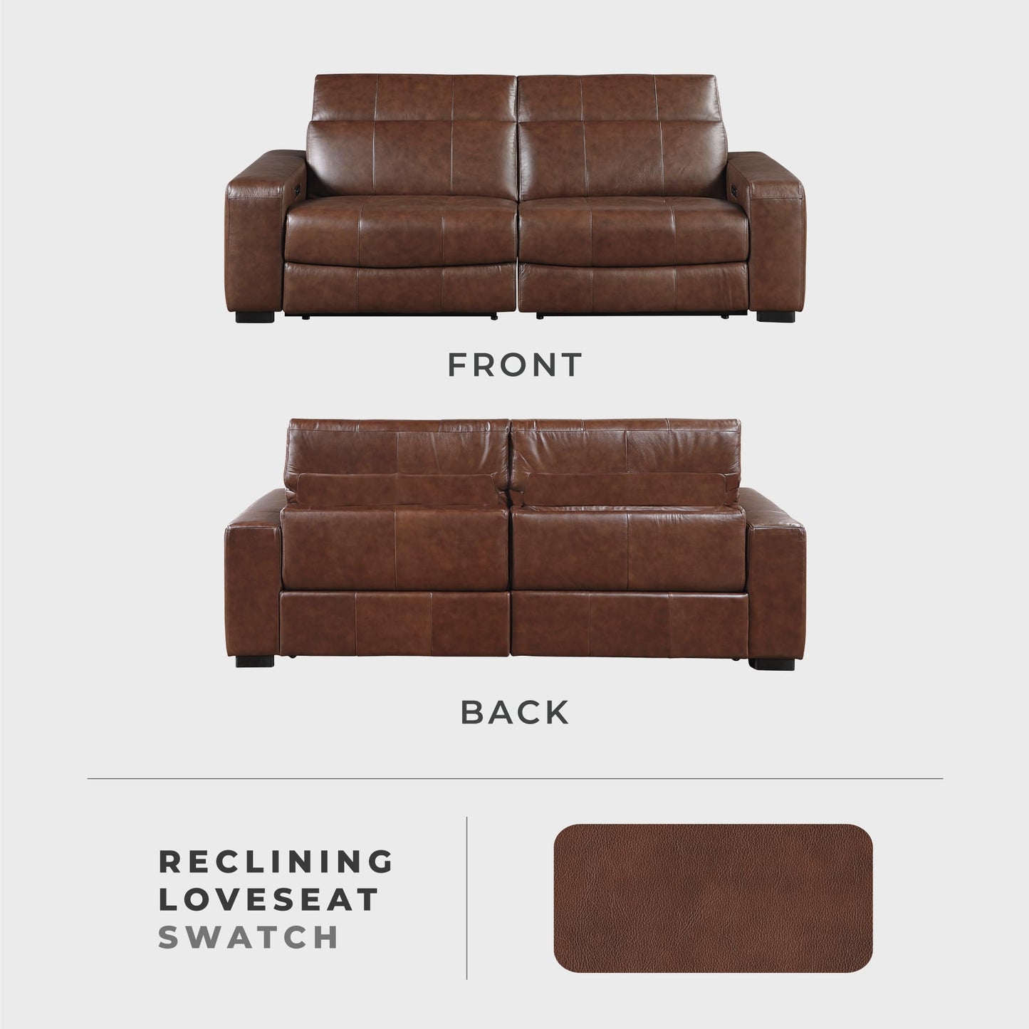 Lexicon Sectional Couches for Living Room-Modular Sectional Sofa, Power Double Reclining Loveseat, Power Headrests, Charging Ports, 2 Seater Recliner Couch, Top Grain Leather Brown