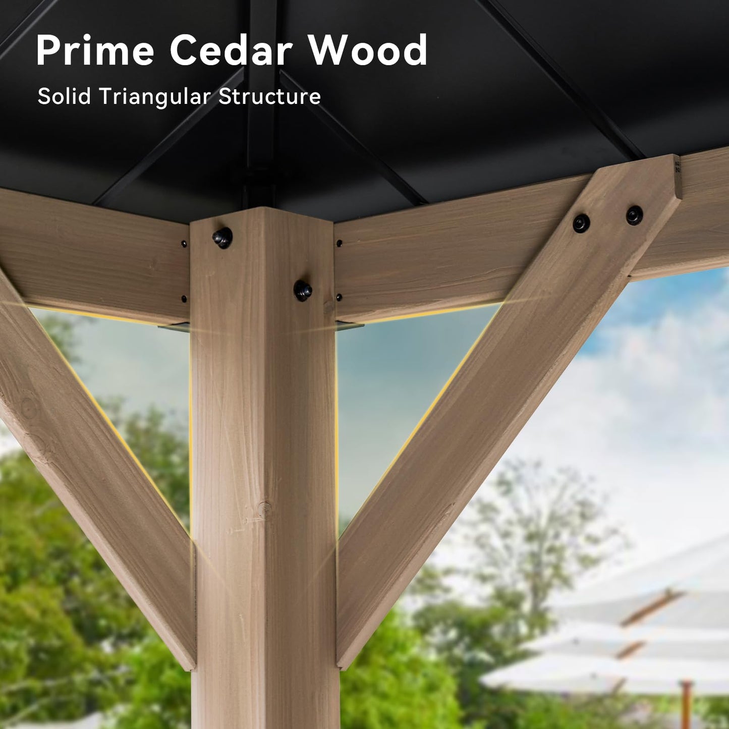 Aoxun 12' x 16' Outdoor Wood Gazebo, Hardtop Gazebo Permanent Wooden Pavilion with Galvanized Steel Double Roof, for Patio, Garden, Backyard, Cedar Wood, Grey