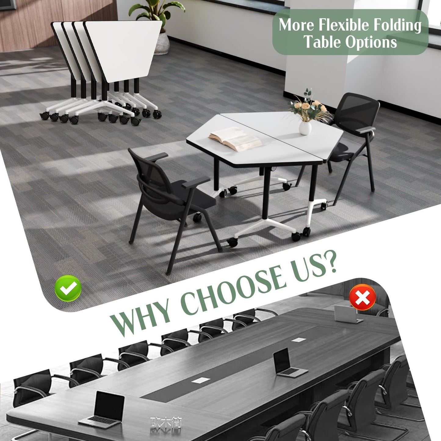 6 Pack Folding Conference Table,T-Shaped Conference Room Tables with Wheels, 47.2 in Modern Conference Table,Mobile Modular Seminar Meeting Desk for Classrooms,Office & Seminar (6, White)