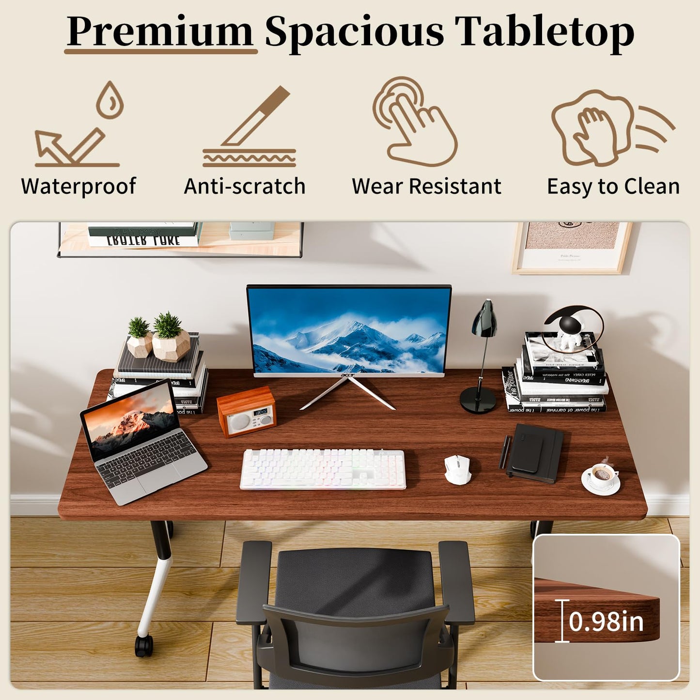 Modular Folding Conference Table with Wheels,4 Pack Mobile Conference Room Tables,Filp Top Rolling Meeting Training Tables for Office,Classroom,Library,Seminar,Boardroom,school(4pack,Walunt,47in)
