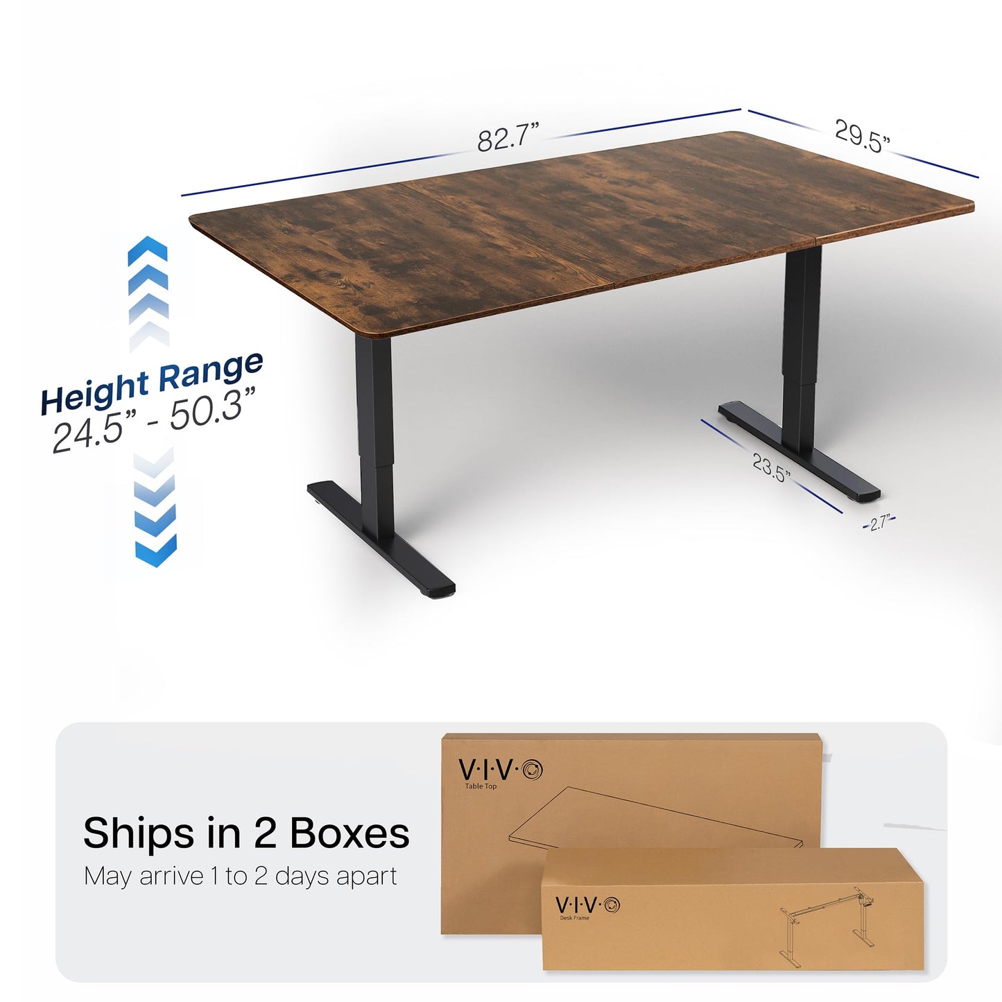 VIVO Electric 83 x 30 in Dual Motor Sit Stand Desk, Memory Height Adjustment, 2B Series, Rustic Vintage Brown Top Black Frame, DESK-KIT-2B8N