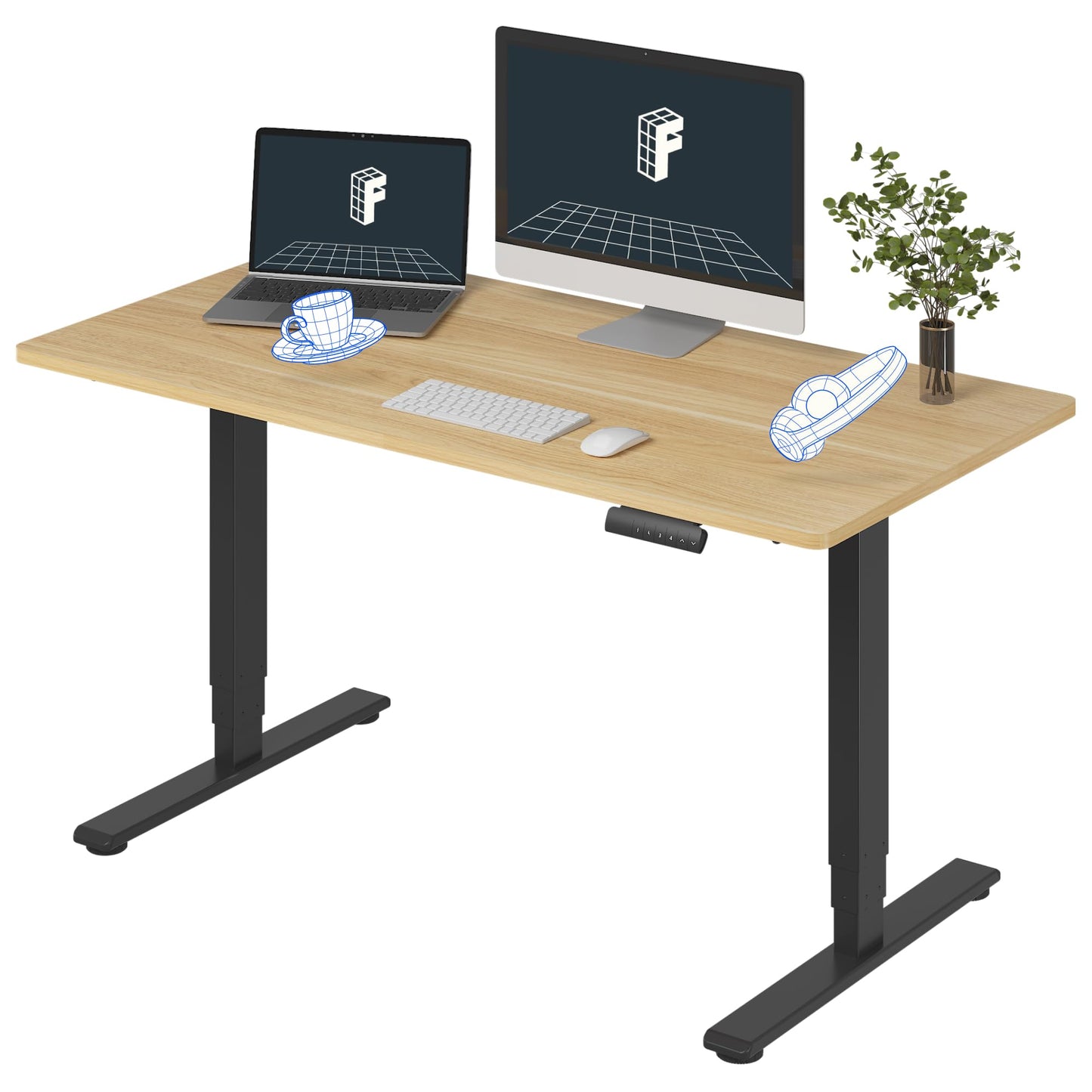 FLEXISPOT E6 3-Stage Dual Motor Electric Standing Desk 55 x 28 Sit Stand Up Desk, Holds 220 lbs, Adjustable Height w/Memory Presets, One-Piece Maple Desktop & Black Frame, Ships in 2 Boxes