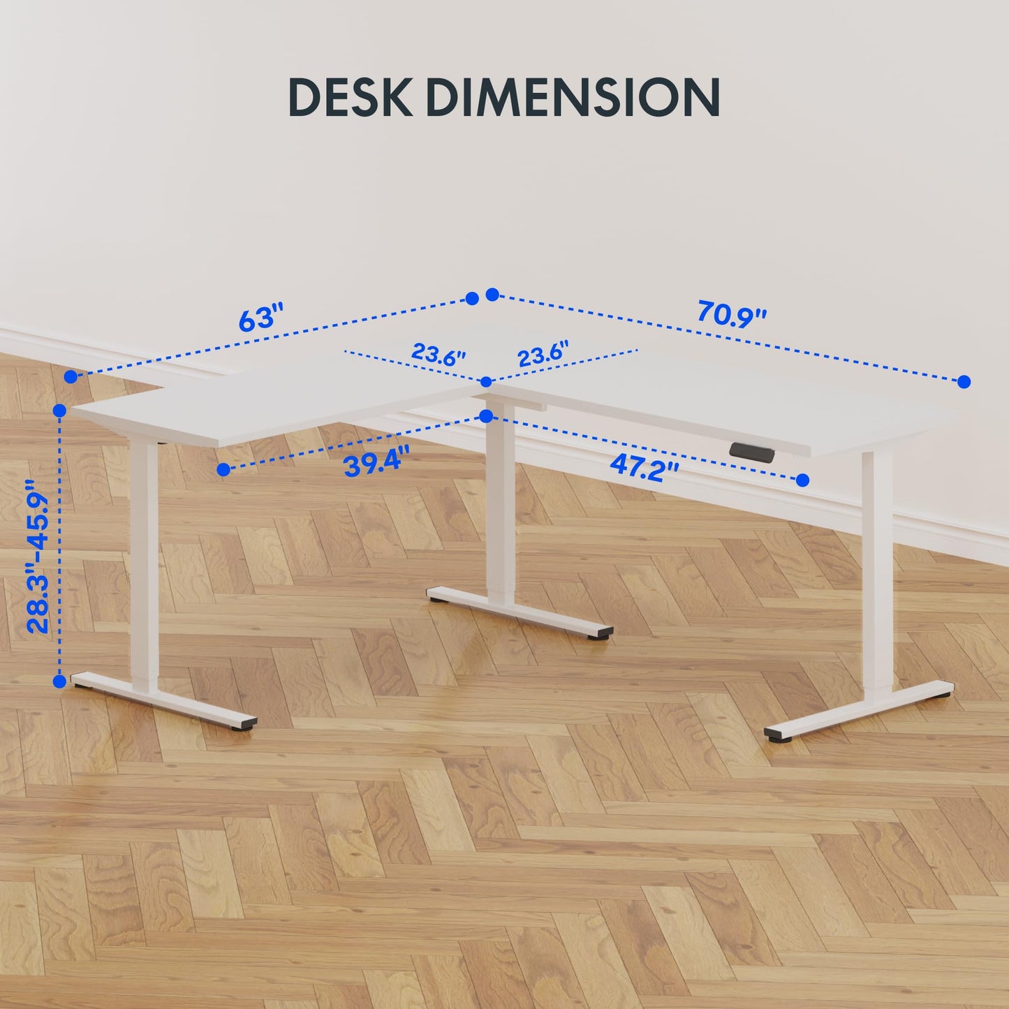 FLEXISPOT L Shaped Standing Desk, 71 x 63 Inch Electric Height Adjustable Corner Desk, Sit Stand Computer Workstation, Preset Controller, Home Office, White Frame with White Top