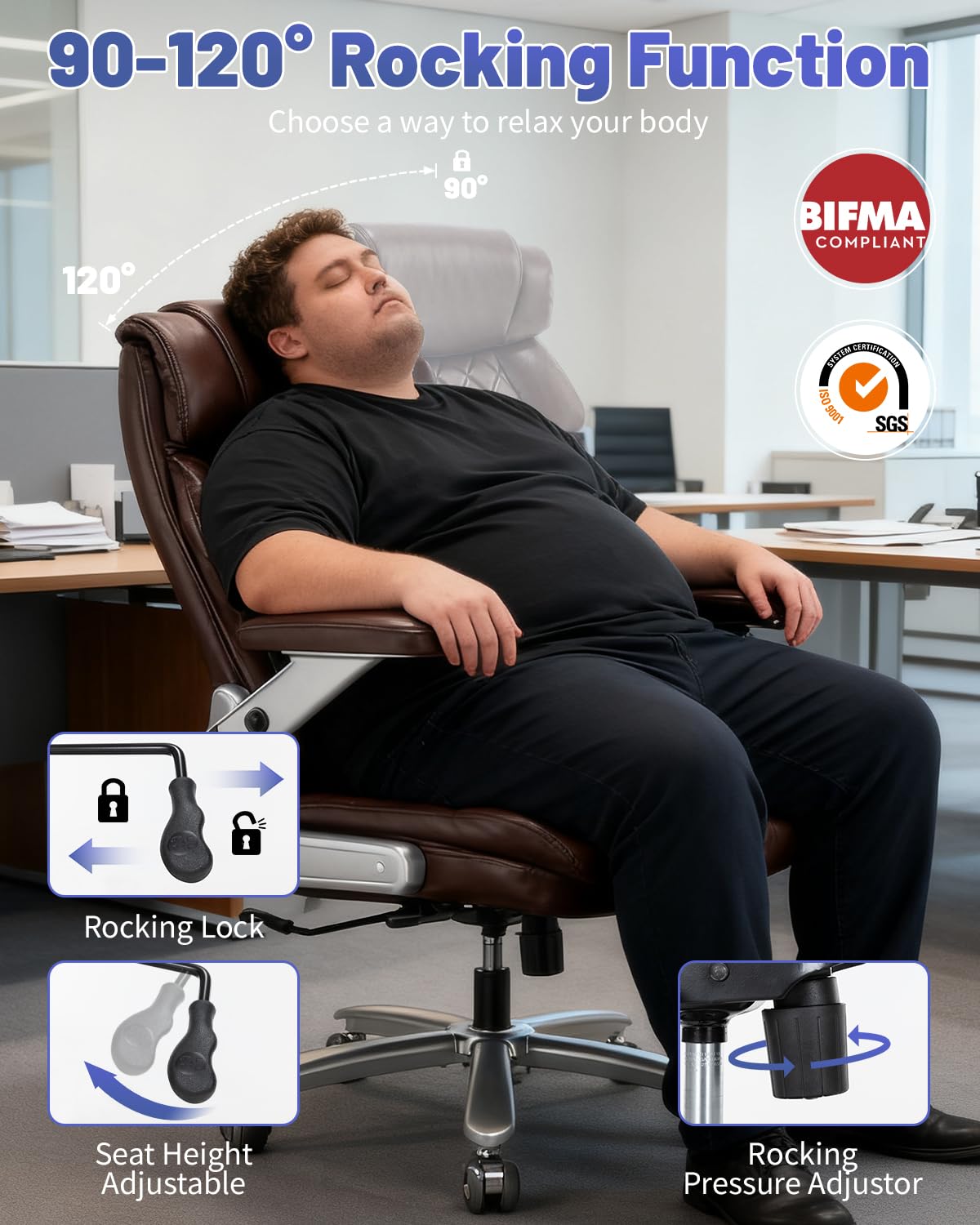 800LBS Big and Tall Office Chair for Heavy People, Heavy Duty Executive Chair with High Back, Extra Wide Seat and Adjustable Lumbar, Large Computer Desk Chair with 5D Flip Arms for Home Office