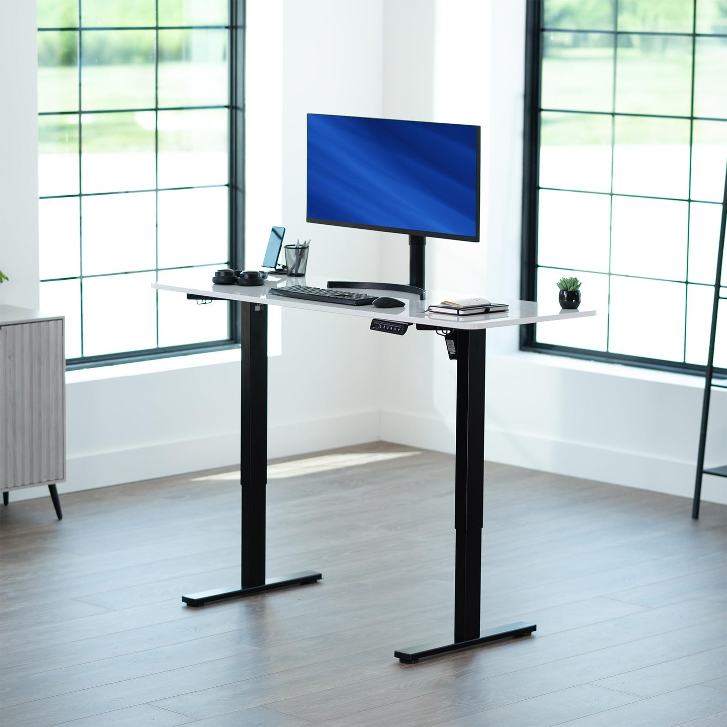 VIVO Electric Dry Erase 60 x 24 in Standing Desk, Memory Height Adjustment, 1B Series, Holds 220 lbs, Whiteboard Top Black Frame, DESK-KIT-1B6WE