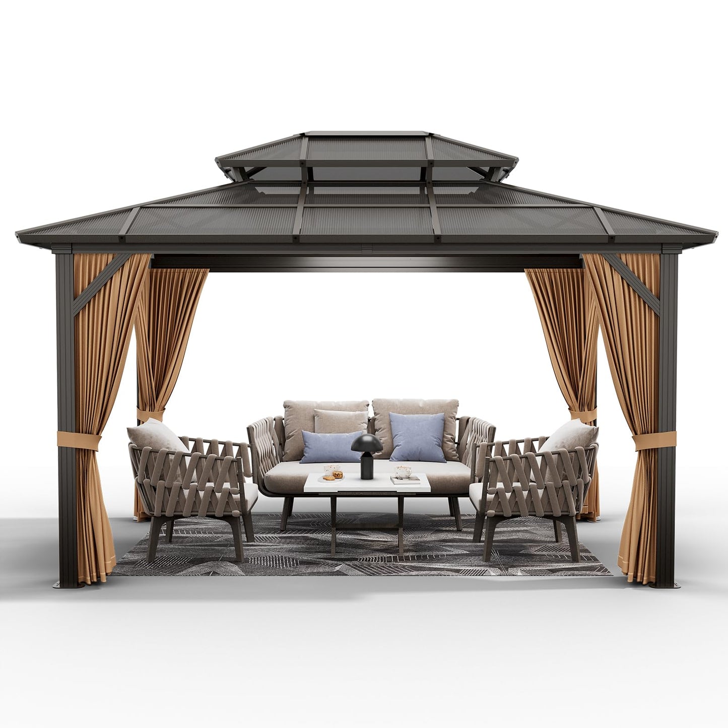 GAOMON 10'x13' Hardtop Gazebo, Outdoor Polycarbonate Double Roof Canopy, Aluminum Frame Permanent Pavilion with Curtains and Netting, Sunshade for Garden, Patio, Lawns (10x13ft)