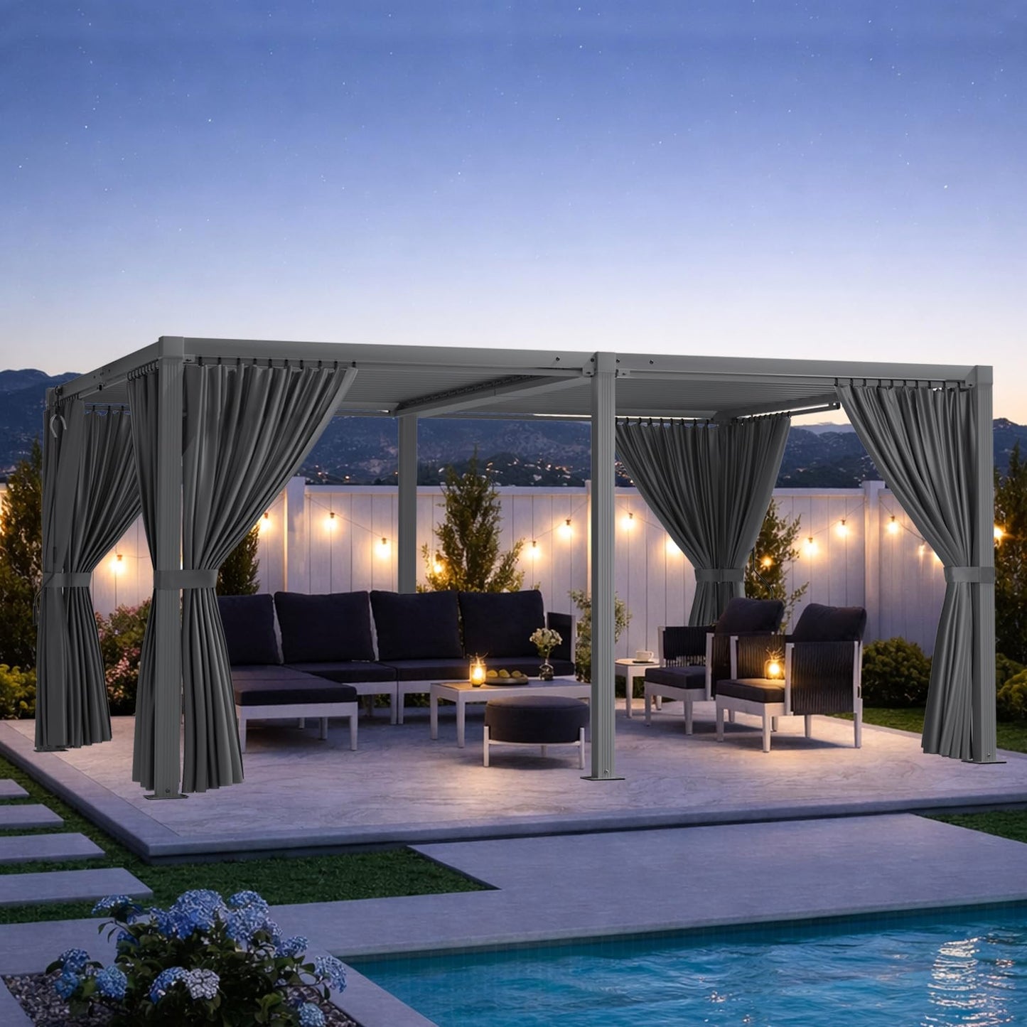 SAILARY Louvered Pergola 12' x 16' with Waterproof Curtains, Outdoor Aluminum Pergola with Reinforced Steel Roof, Heavy-Duty Hardtop Gazebo, Privacy Shaded Shelter, Grey
