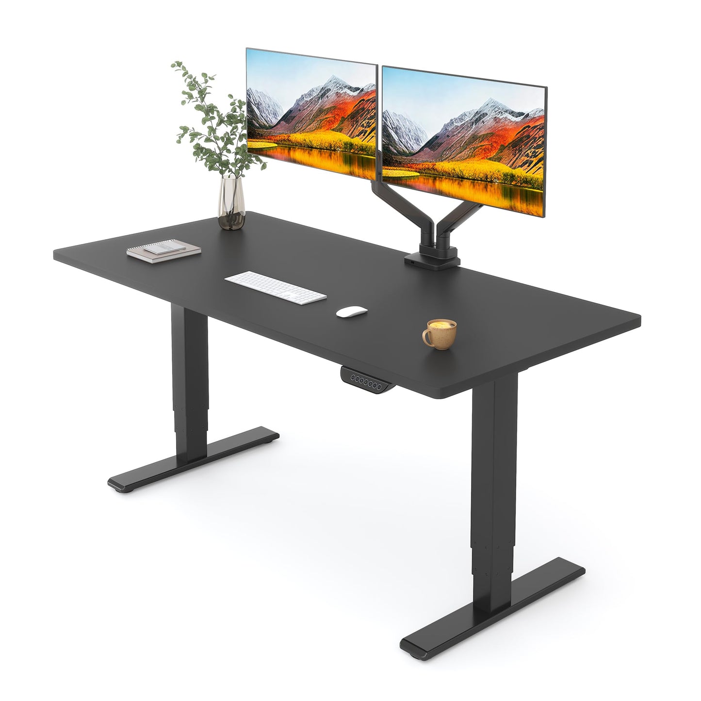 FLEXISPOT E6 MAX Dual Motor 55x28 Inch 3-Stage Heavy Duty Standing Desk, 330lbs Weight Capacity, Height Adjustable Desk w/Cable Management & Wheels (Seamless Black Desktop + Black Frame)