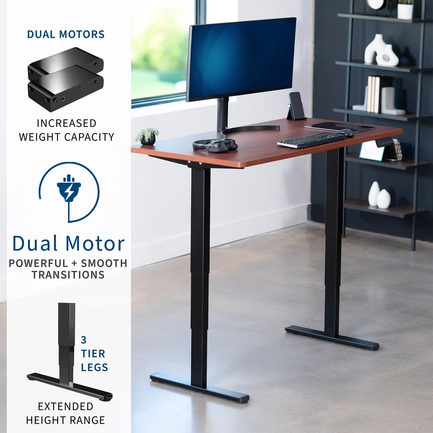 VIVO Electric 55 x 28 in Dual Motor Sit Stand Desk, Memory Height Adjustment, 2B Series, Dark Walnut Top Black Frame, DESK-KIT-2B55D
