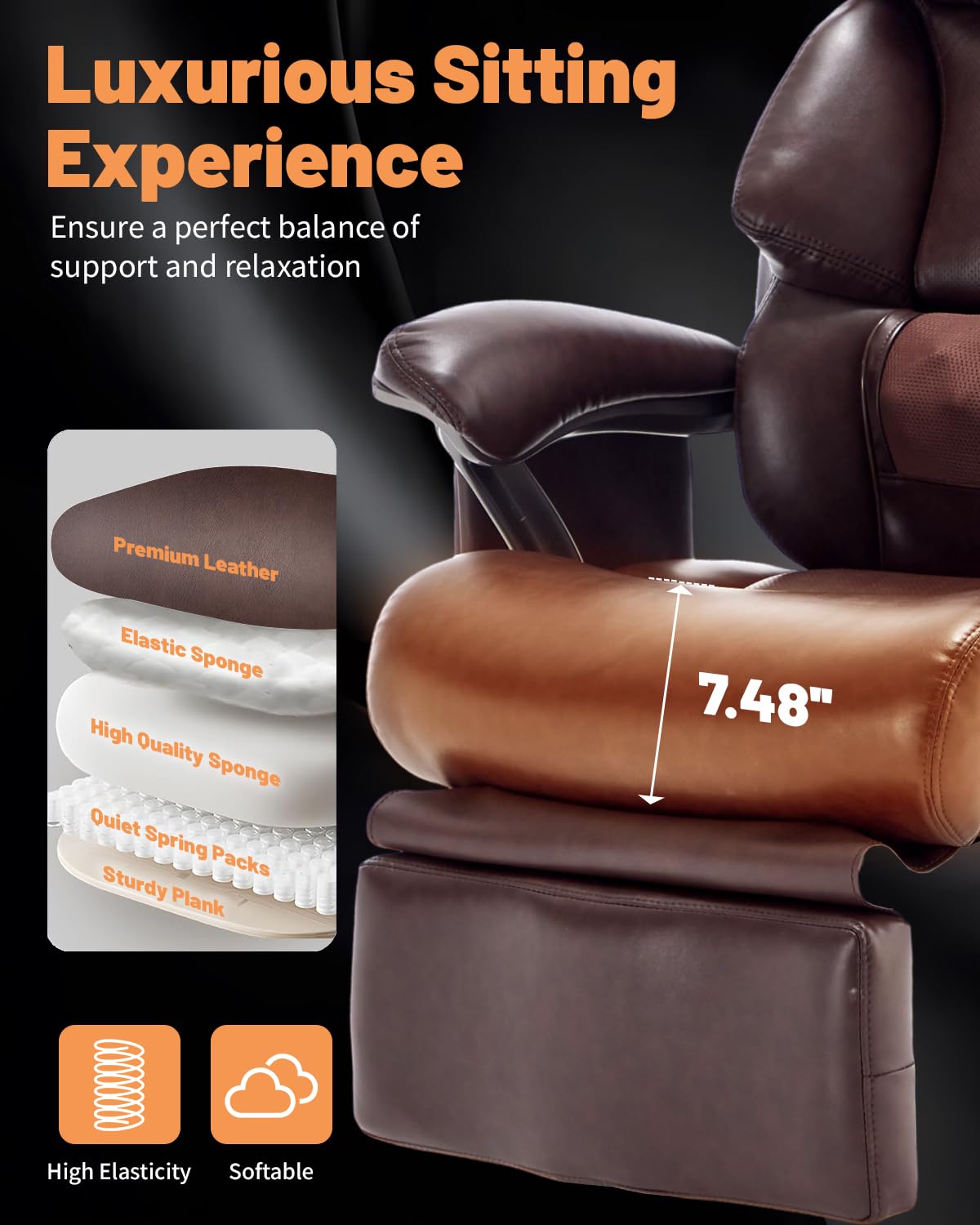 800LBS Massage Office Chair with Foot Rest & 8 Points Vibration Heat for Heavy People,Big and Tall Ergonomic Executive Reclining Desk Chairs for Home Office Managerial Use (Brown (Wheel Upgrade))