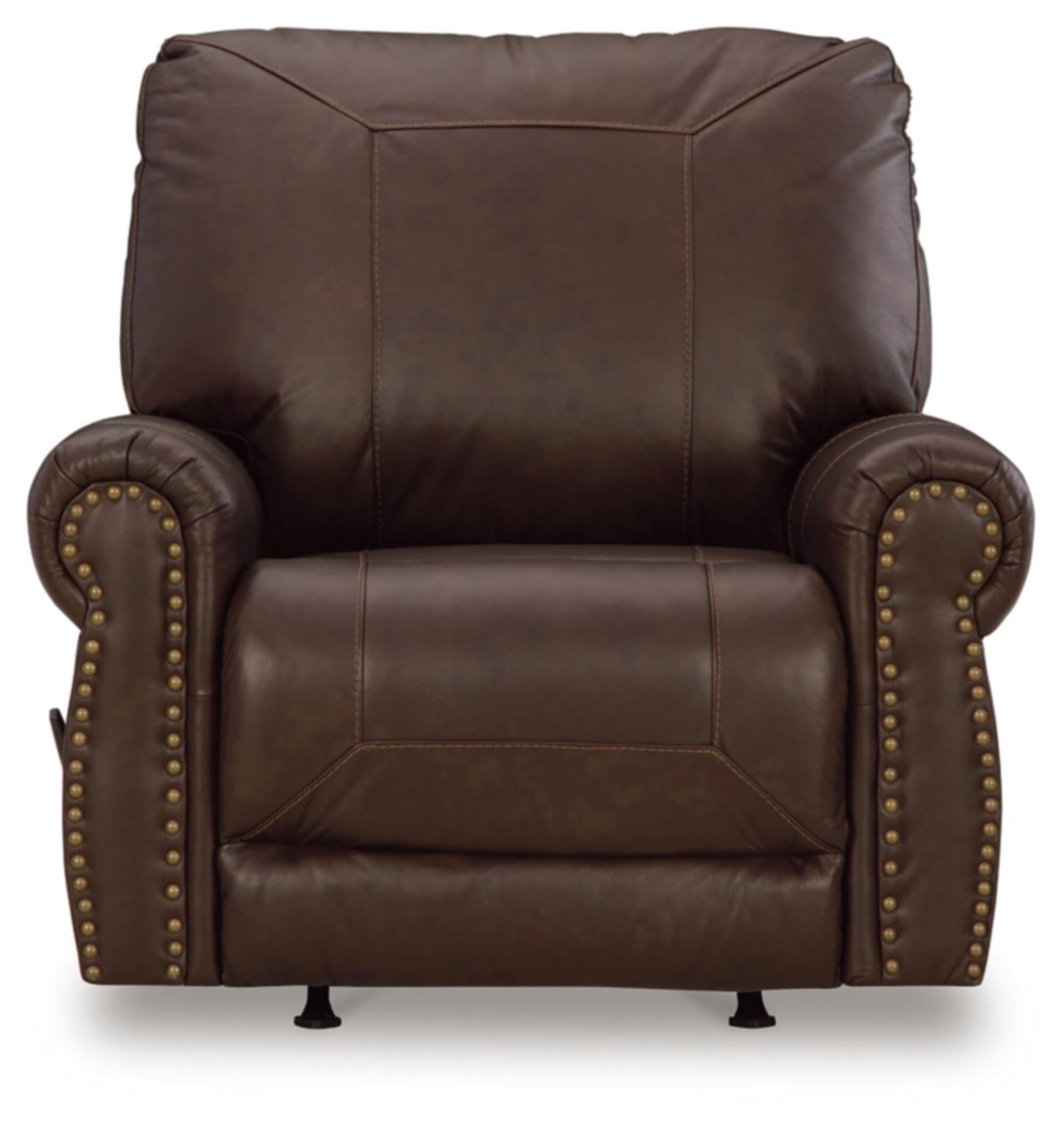 Signature Design by Ashley Colleton Classic Leather Match Upholstered Manual Recliner with Nailheads, Dark Brown