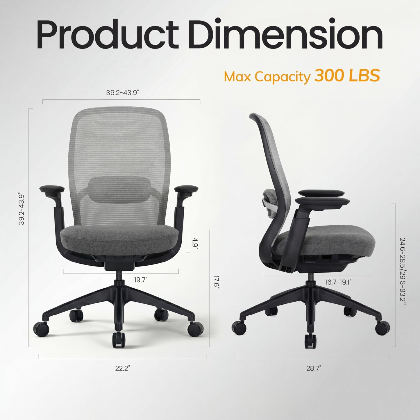 COLAMY Aether Executive Office Chair for Long Hours, One-Touch Easy Adjust Managerial Desk Chair with Levitating Seat Cushion & Pilot-Level Sync Armrests, 300 LBS Mid Back Mesh Computer Chair,Grey