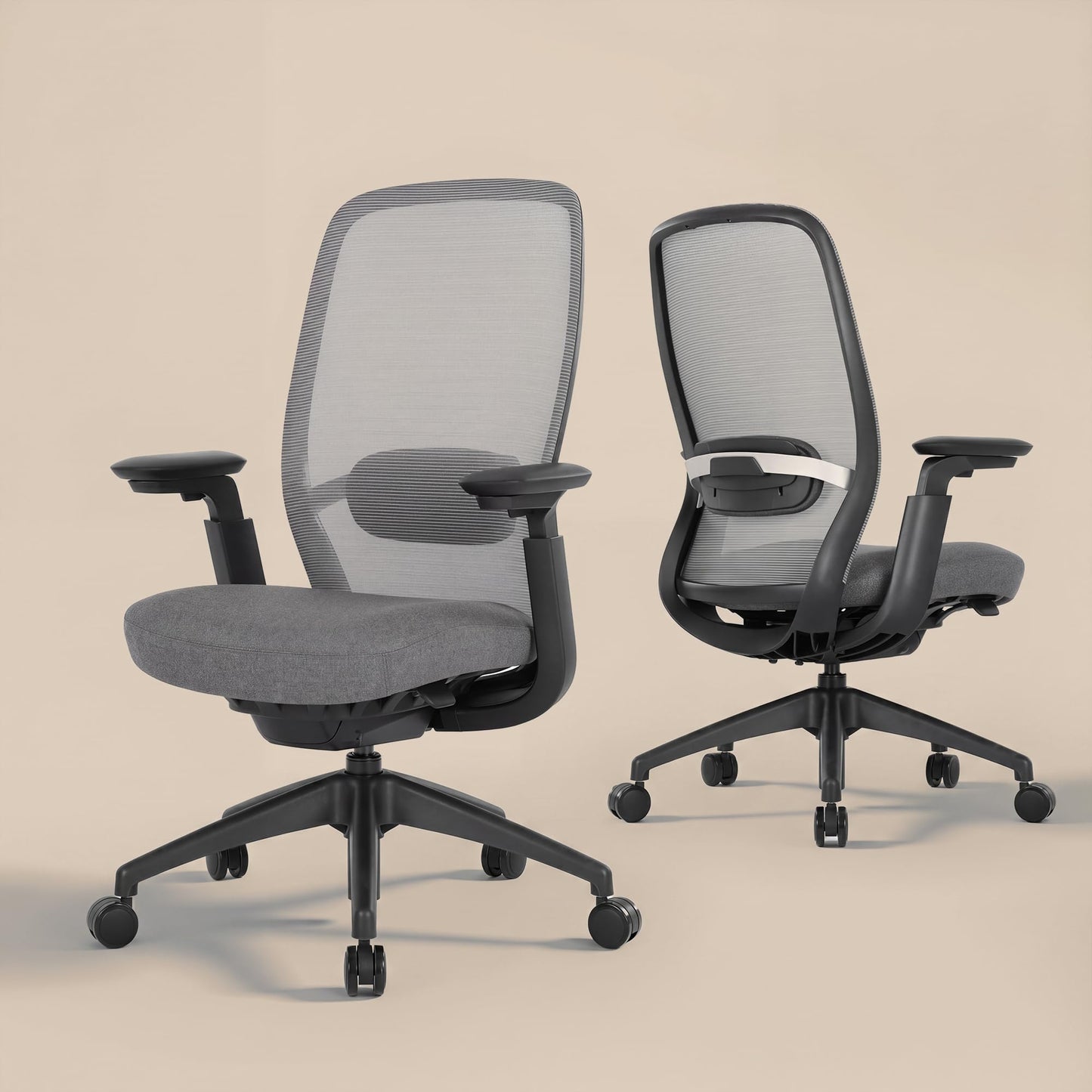 COLAMY Office Chair for Long Hours, Easy Wire-Control Desk Chair with Sliding Seat Depth & Thick Padded Lumbar Support, Heavy Duty 300 LBS High Back Mesh Computer Chair for Home Workstation,Grey