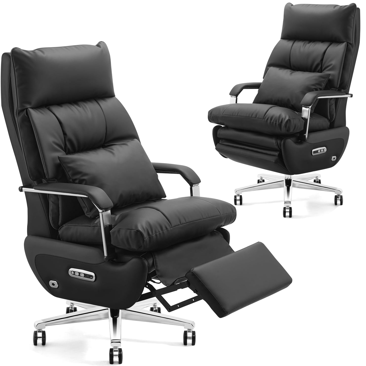 Dual Motor Executive Office Chair with Footrest, 170° Reclining Wide Seat Ergonomic Leather Desk Chair, One-Touch Reset, 450LBS Big and Tall for Home&Office (Black)
