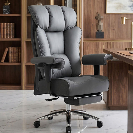 Efomao Big and Tall Office Chair 400lbs, Executive High Back Office Chair with 24" Extra Wide 6.1" Spring Cushion and Footrest, Reclining Heavy Duty Desk Chair for Home Office, Grey
