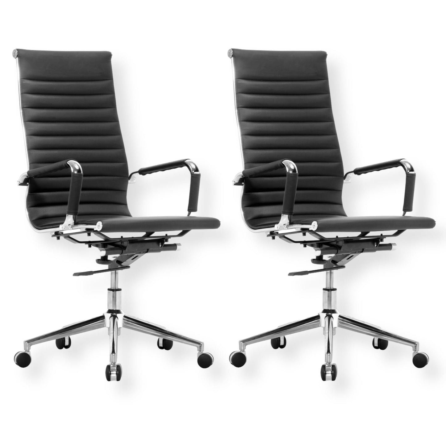 SUNLINE Pack of 2 Ergonomic Office Chair, Comfy PU Leather Chair with Adjustable Height, Armrests, and Rolling Wheels, Modern Black Design for Work, Conference and Home Office Desk Chairs
