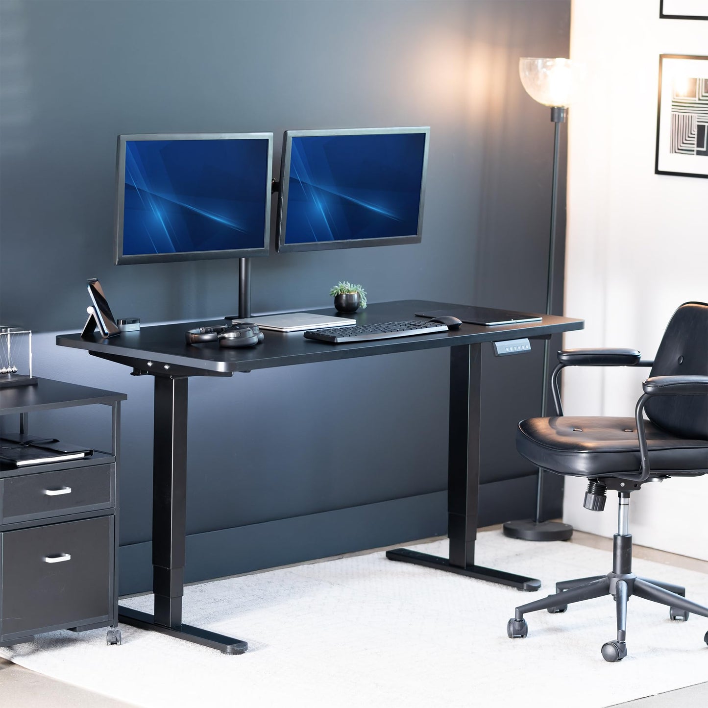 VIVO Electric 55 x 28 in Dual Motor Sit Stand Desk, Memory Height Adjustment, 2B Series, Black Top Black Frame, DESK-KIT-2B55B