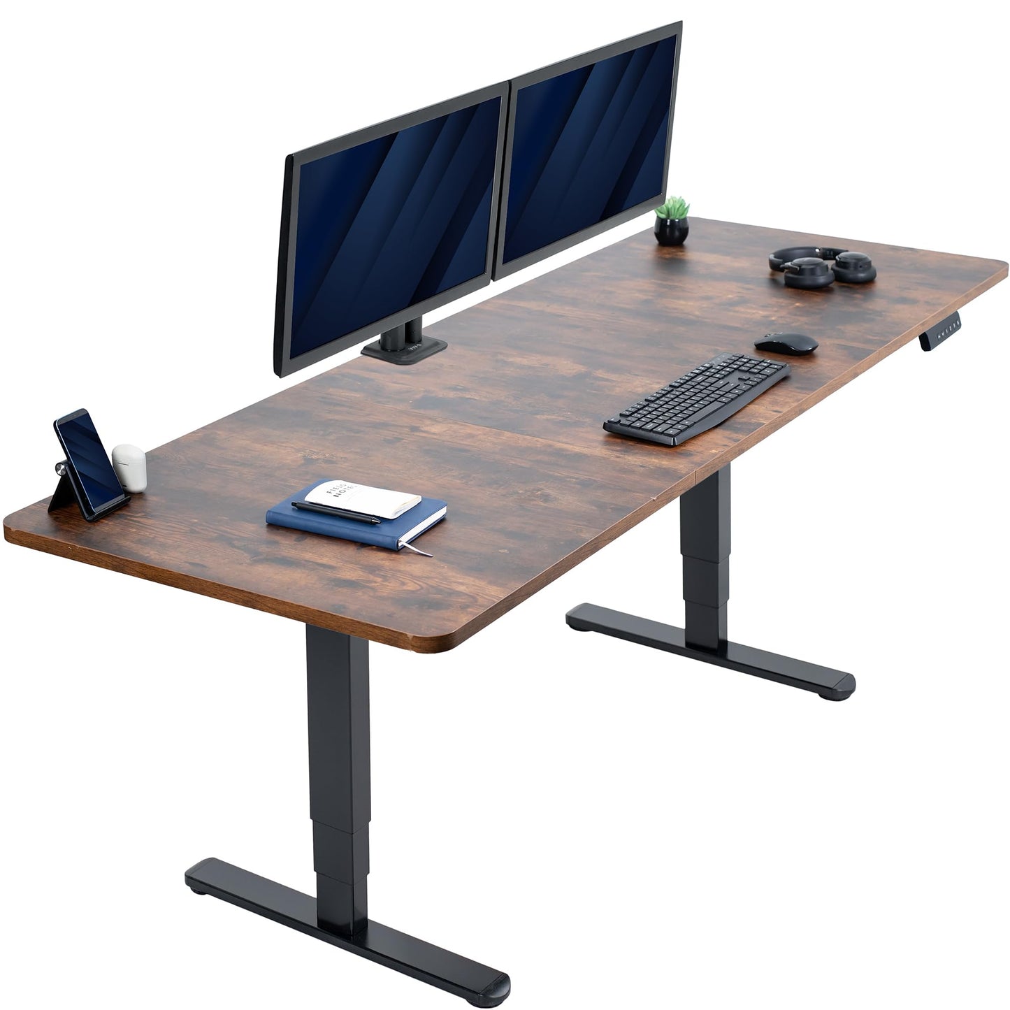 VIVO Electric 83 x 30 in Dual Motor Sit Stand Desk, Memory Height Adjustment, 2B Series, Rustic Vintage Brown Top Black Frame, DESK-KIT-2B8N