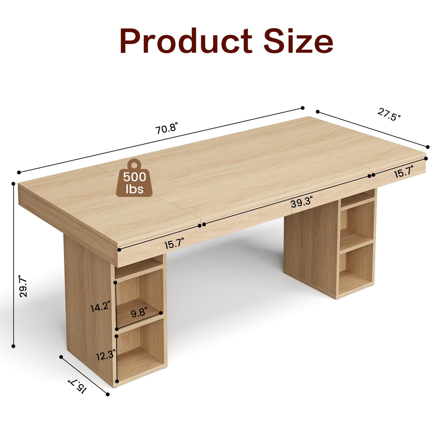 IDEALHOUSE 71” Executive Desk with Cabinet Storage, Farmhouse Home Office Desk, Wooden Computer Desk with Extra Thickened Tabletop & Metal Frame, for Work Study Writing, Oak
