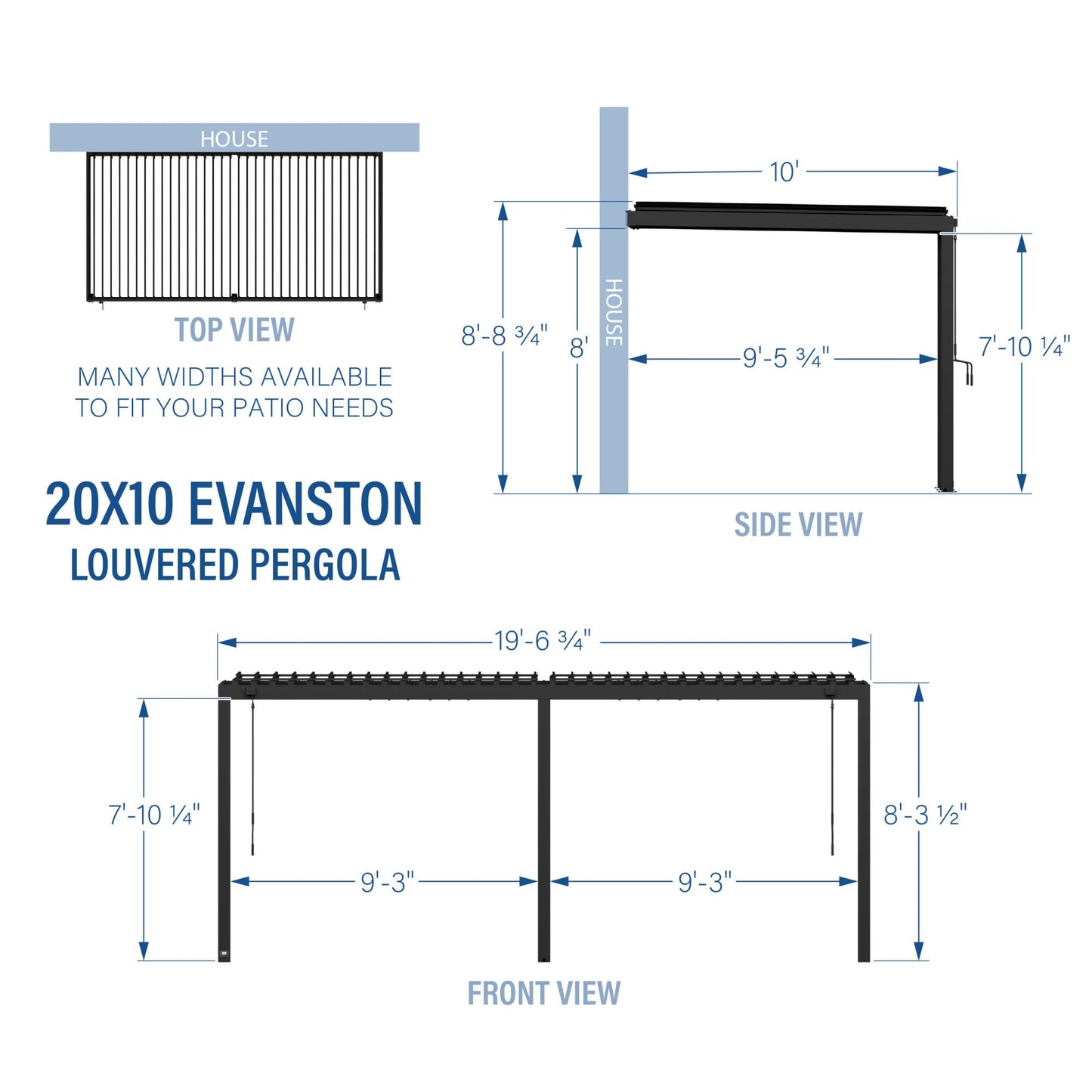 Backyard Discovery Evanston 20'x10' Galvanized Steel Wall-Mounted Louvered Pergola Kit with Adjustable Roof, Shade, Rain Protection, High-Wind Rating, PowerPort, Gutter System for Outdoor Patio, Deck