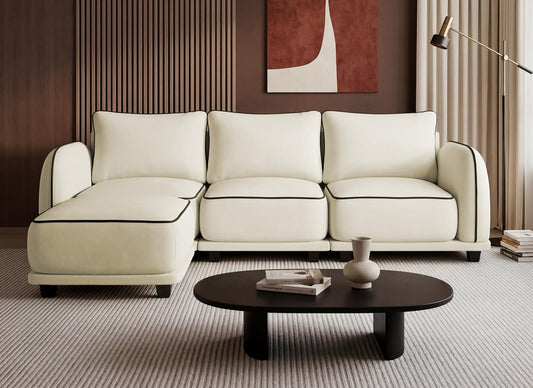 104 Inch L Shaped Modular Sectional Sofa, 4 Seater Modern Cloud Chenille Comfy Couch with Movable Ottoman & 3 Back Pillows, Oversized Comfy L Shape Couch for Living Room, Bedroom, Apartment, Beige