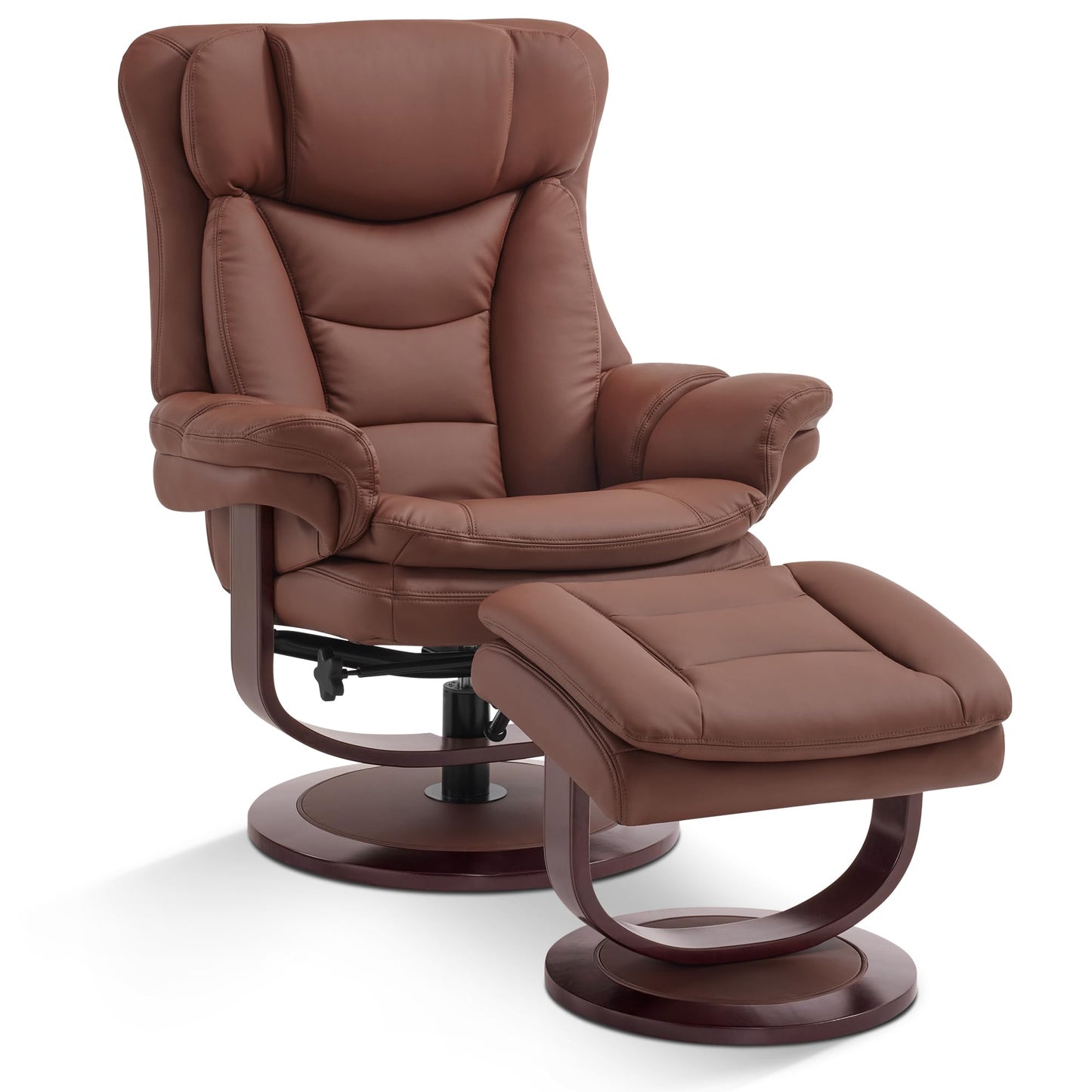MCombo Oversized Swivel Recliner Chair with Ottoman, Adjustable Backrest, 360° Wood Base, High Seat, Faux Leather Lounge Chair for Tall Users in Living Room Office 4651 (Brown)