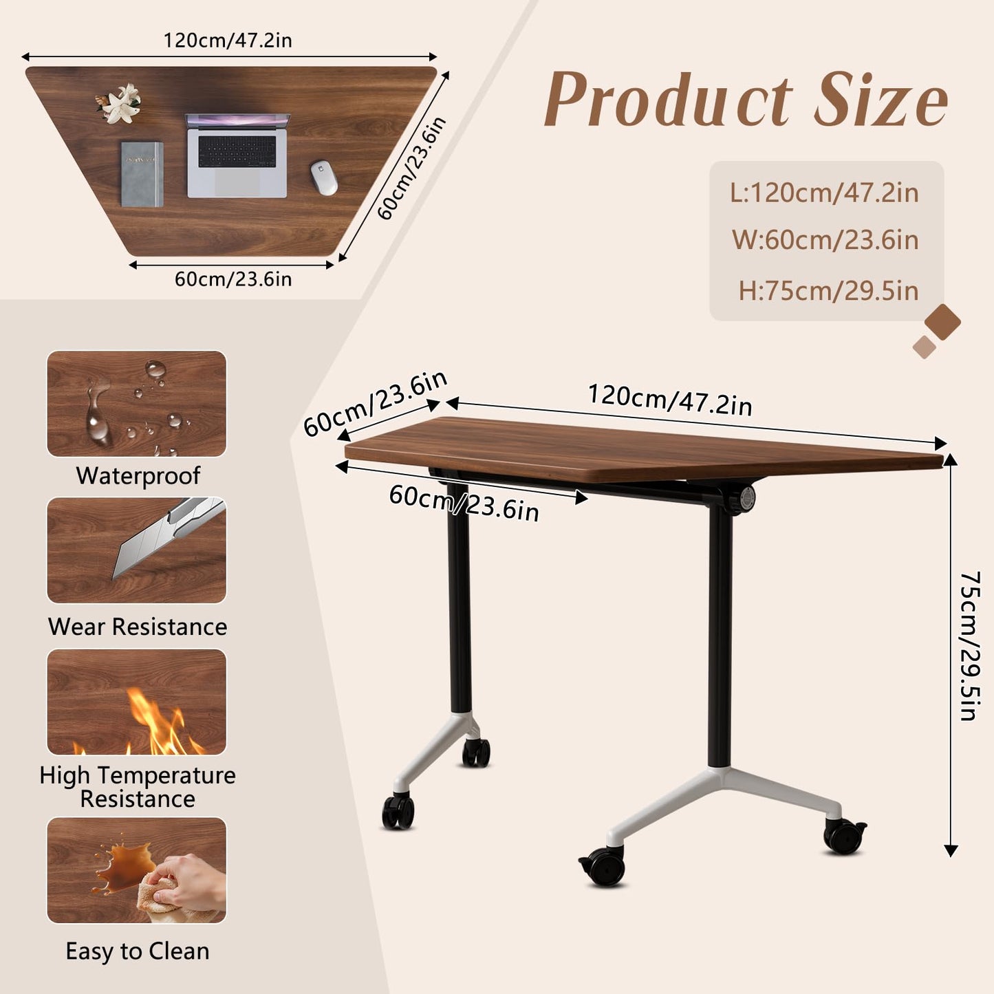 6 Pack Folding Conference Table,T-Shaped Conference Room Tables with Wheels, 47.2 in Modern Conference Table,Mobile Modular Seminar Meeting Desk for Classrooms,Office & Seminar (6, Walnut)