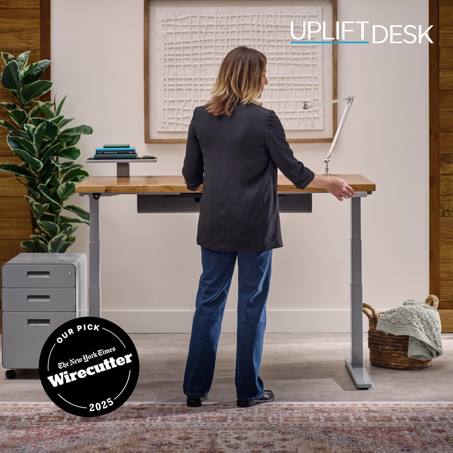 UPLIFTDESK V3 2-Leg Ash Gray Laminate Wood Standing Desk – Adjustable Height, Advanced 1-Touch Memory Keypad, Under Desk Cable Management, Wire Grommets & Rocker Board (Black -Frame, 72 x 30 inch)