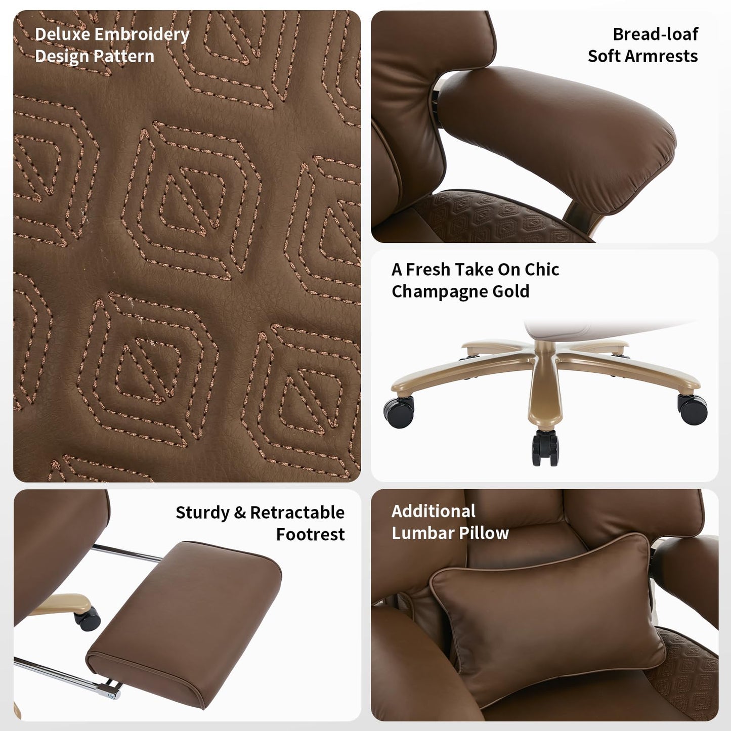 EXCEBET Big and Tall Executive Office Chair with Footrest, 400LBS Capacity Ergonomic High-Back Desk Office Chair with Lumbar Support, Padded Armrests & Thick Cushion, Brown PU Leather Chairs