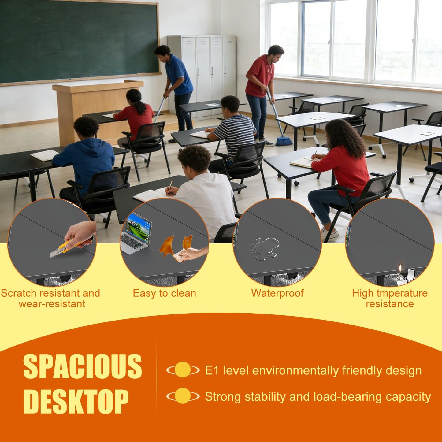 Folding Conference Room Tables Modular Office Conference Table,Mobile Training Table Rolling Seminar Tables with Wheels,Easy to Assemble,Modern Flip Top Meeting Seminar Table for Office,classr (10)