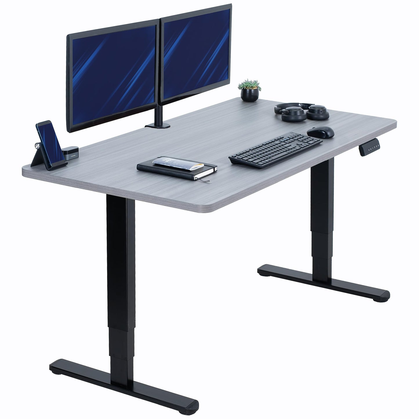 VIVO Electric 55 x 28 in Dual Motor Sit Stand Desk, Memory Height Adjustment, 2B Series, Dark Gray Top Black Frame, DESK-KIT-2B55G