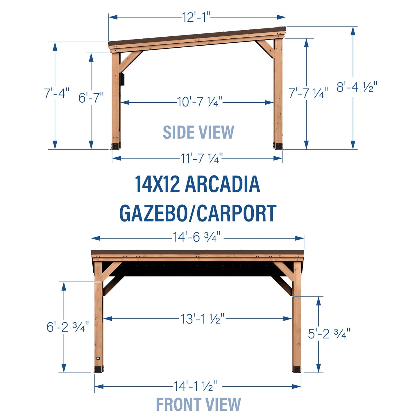 Backyard Discovery Arcadia 14' x 12' Cedar Wood Outdoor Gazebo Pavilion with Hardtop Galvanized Steel Slope Roof, Snow Support, Wind Resistance, PowerPort, Shade for Garden, Patio, Deck, Entertaining