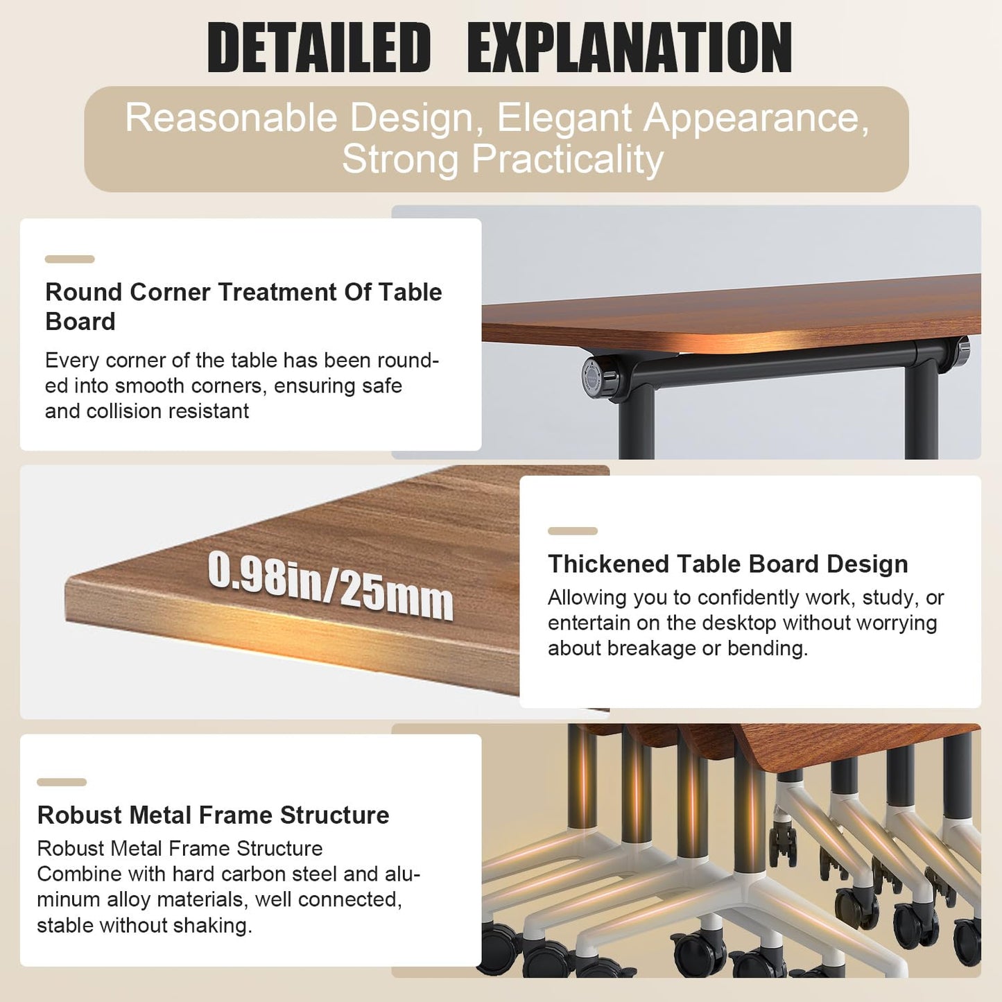 Folding Conference Table,Rolling Conference Room Tables on Wheels,Modern Flip Top Mobile Training Table,8Pack Stackable Foldable Meeting Room Table,Modular Business Tables for Office Training Room