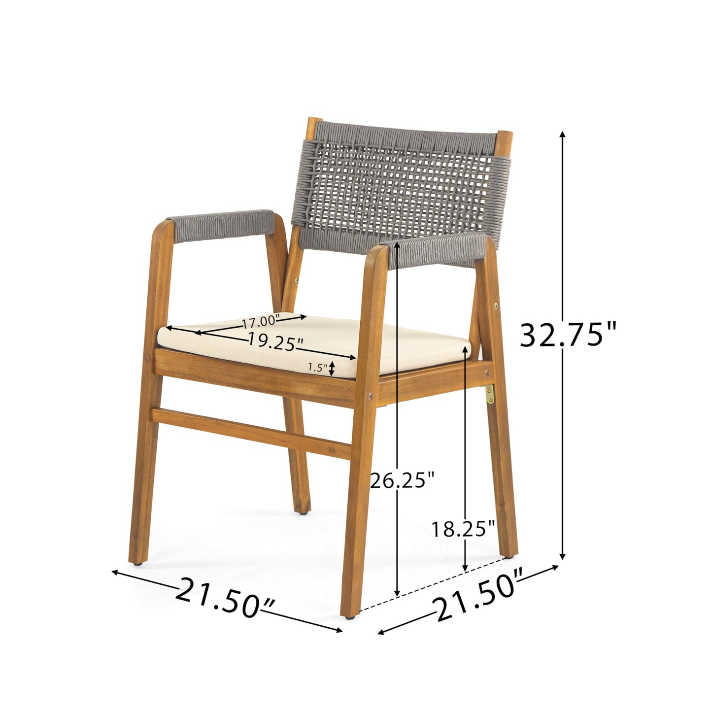 Christopher Knight Home Terry Acacia Wood Patio Dining Set for 6, Solid Wood Outdoor Dining Table Set for 6, 7 Piece Outdoor Dining Set with Rectangular Table and Woven Rope Accents, Teak+Beige+Grey