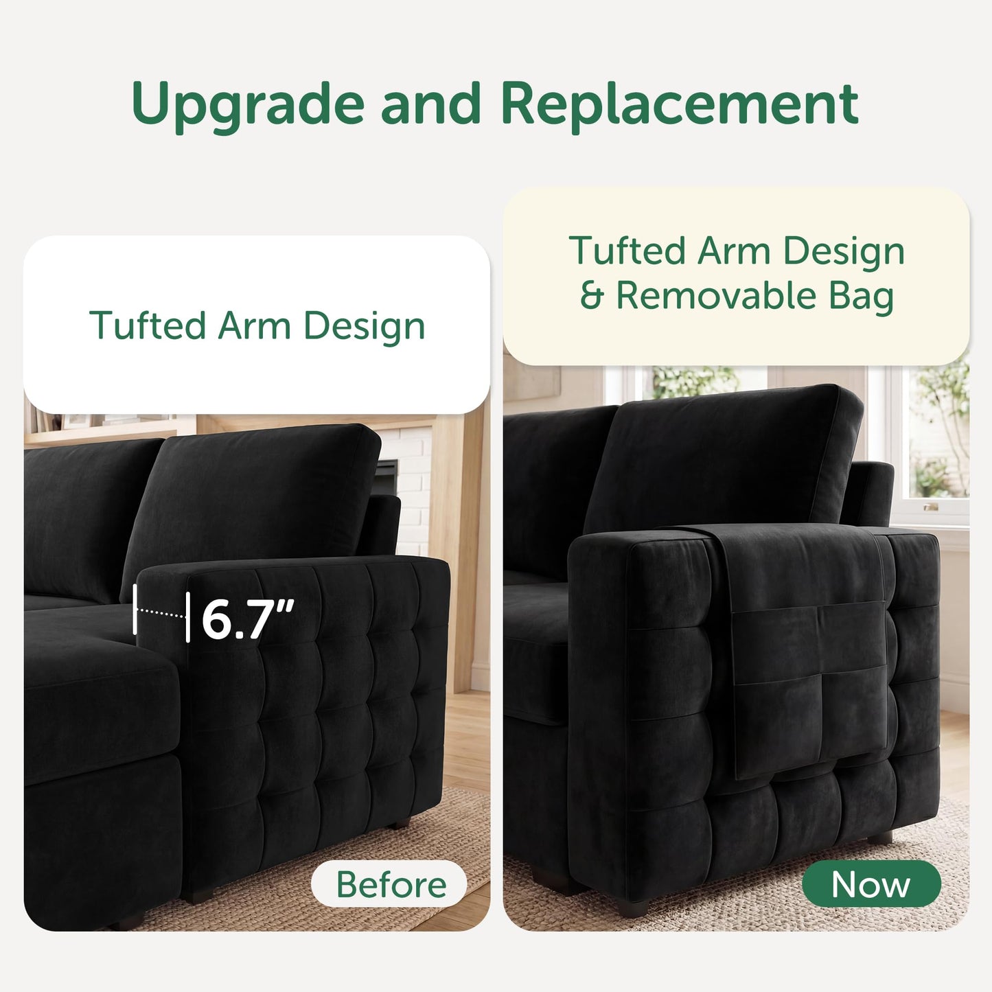HONBAY Sectional Sleeper Sofa with Pull-Out Bed Storage Chaise, 6 Seater Couch for Living Room, Black