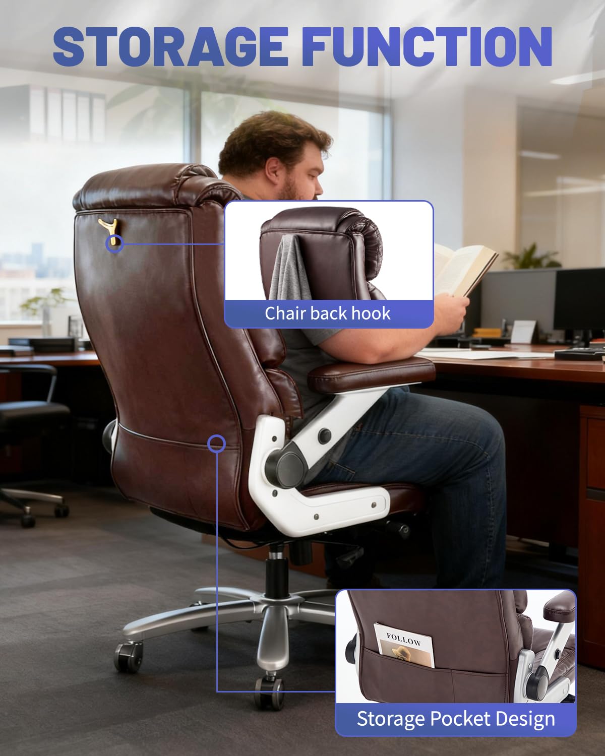 800LBS Big and Tall Office Chair for Heavy People, Heavy Duty Executive Chair with High Back, Extra Wide Seat and Adjustable Lumbar, Large Computer Desk Chair with 5D Flip Arms for Home Office
