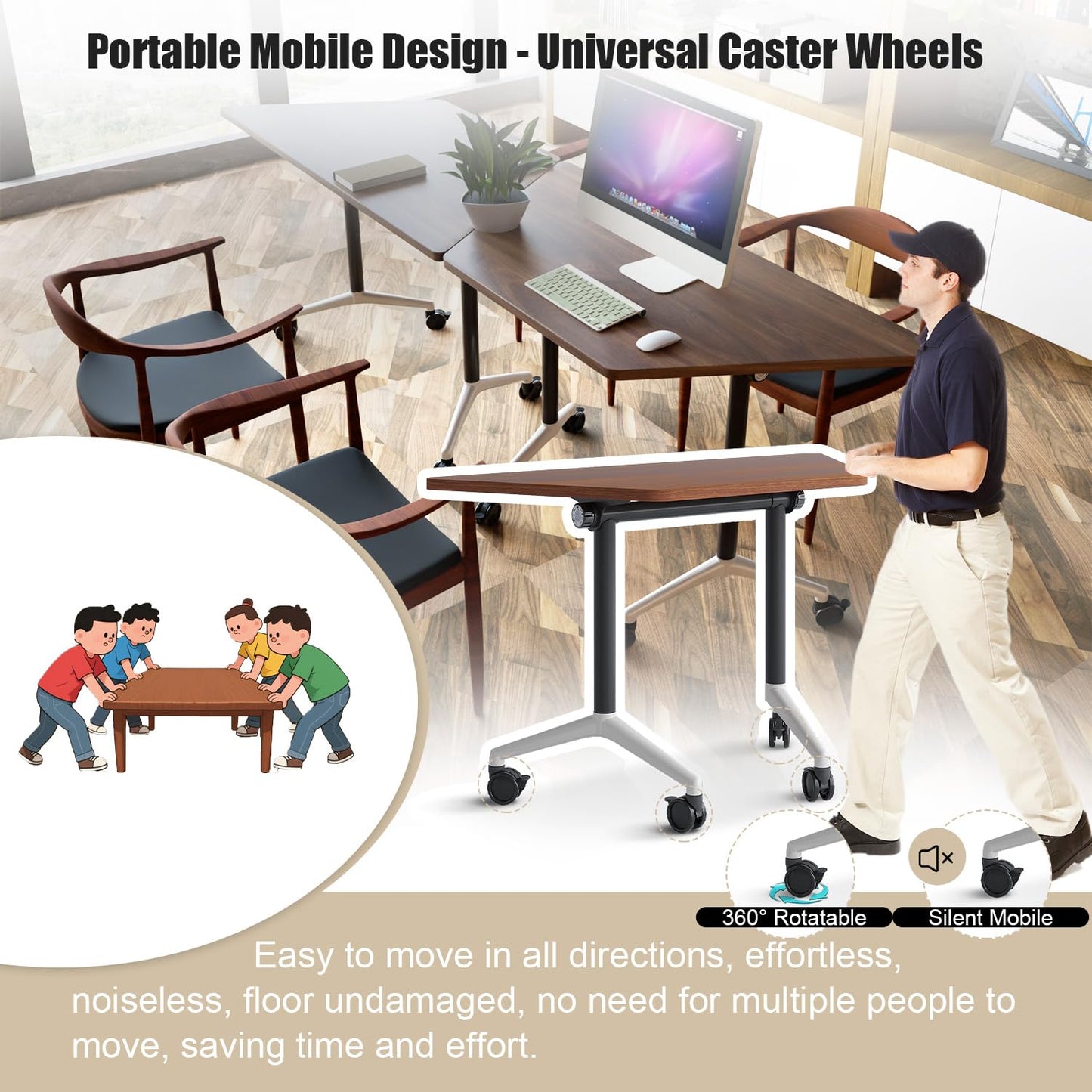 Folding Conference Table,Rolling Conference Room Tables on Wheels,Modern Flip Top Mobile Training Table,8Pack Stackable Foldable Meeting Room Table,Modular Business Tables for Office Training Room