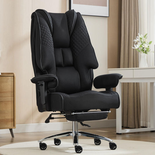 EXCEBET Big and Tall Office Chair 400lbs Wide Seat, Leather High Back Executive Office Chair with Lumbar Support, Ergonomic Chairs Padded Armrests & Thick Cushion (Mesh Dark Black)