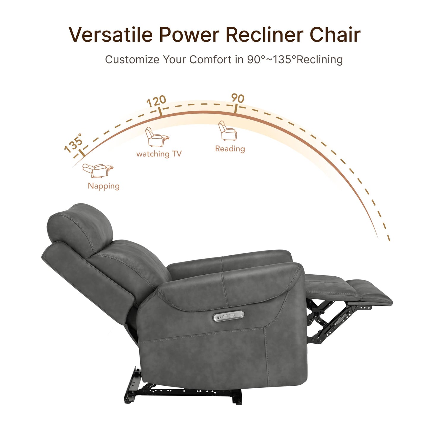 KISLOT Leather Recliner Chair for Adults Wall Hugger RV Recliner with USB Charging Ports Electric Power Reclining Sofa for Living Room Home Theater Seating Bedroom