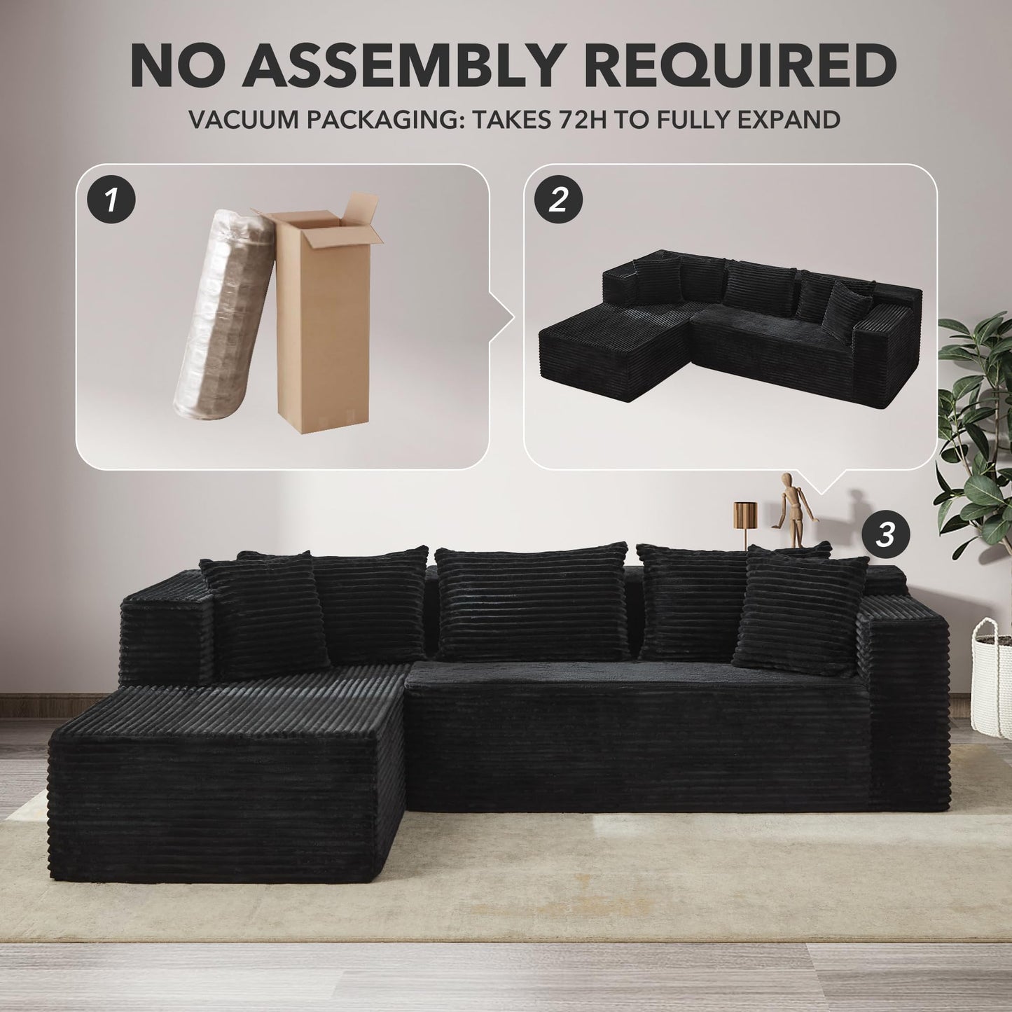 Modular Sectional Sofa Cloud Sectional Couch, 106" Comfy L Shaped Couches for Living Room,Oversized Sofa Sleeper with Deep Seat, No Assembly Required