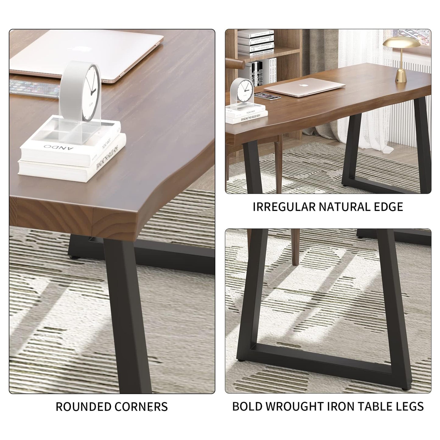 jmzx store Solid Wood Rustic Style 55.1-inch Computer Desk - Large Office Desk for Home Office, Modern and Simple Design, Ideal for Dining,Study, Writing (blackv, 55.12 * 27.56 * 29.53)