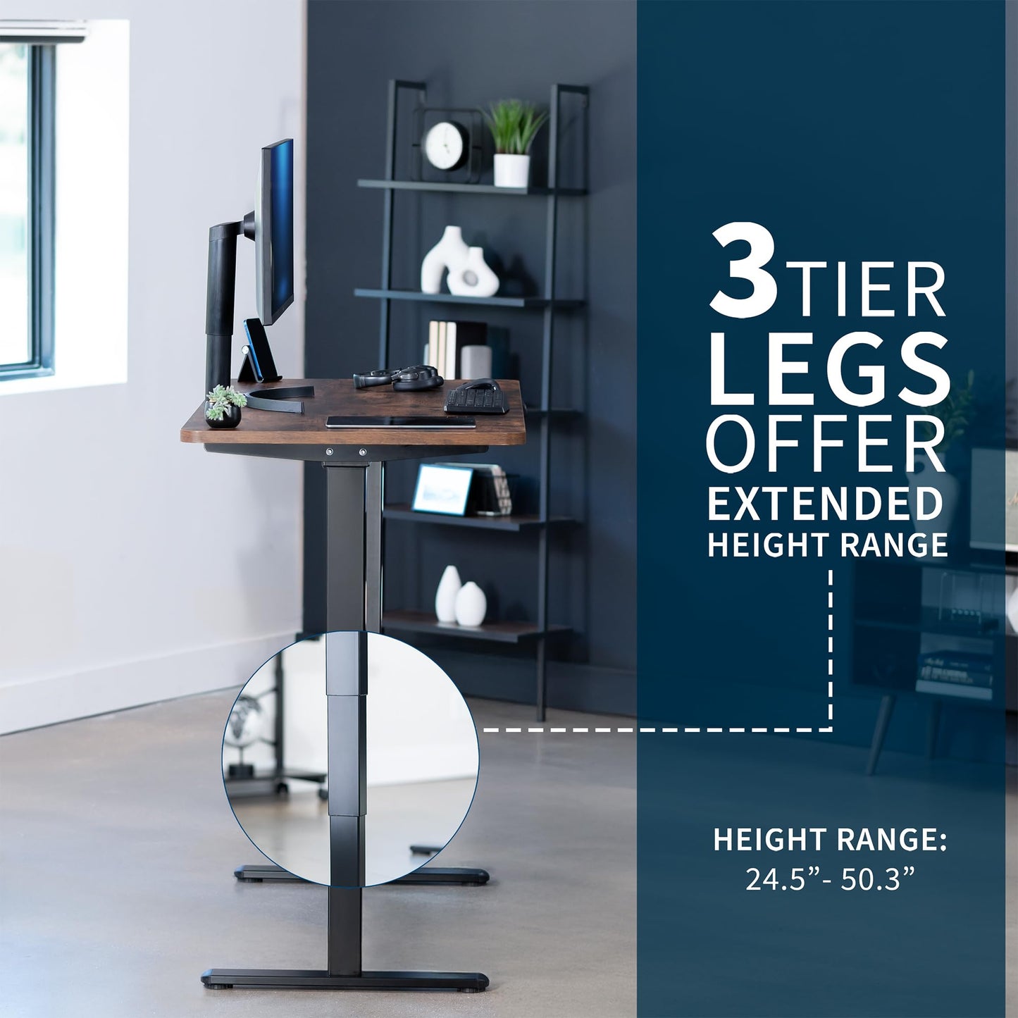 VIVO Electric 55 x 28 in Dual Motor Sit Stand Desk, Memory Height Adjustment, 2B Series, Rustic Vintage Brown Top Black Frame, DESK-KIT-2B55N