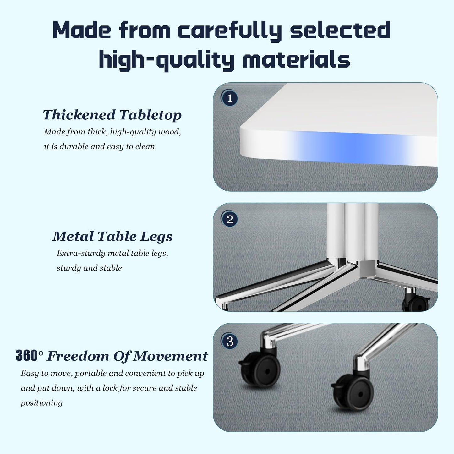 7.5 FT Large Folding Conference Table,Training Seminar Tables for 6-8 People,Built-in Wireless Charger and Power Box,Metal Legs Rolling Training Table for Office (4, White, 90.5"L×35.4“W×29.5"H)